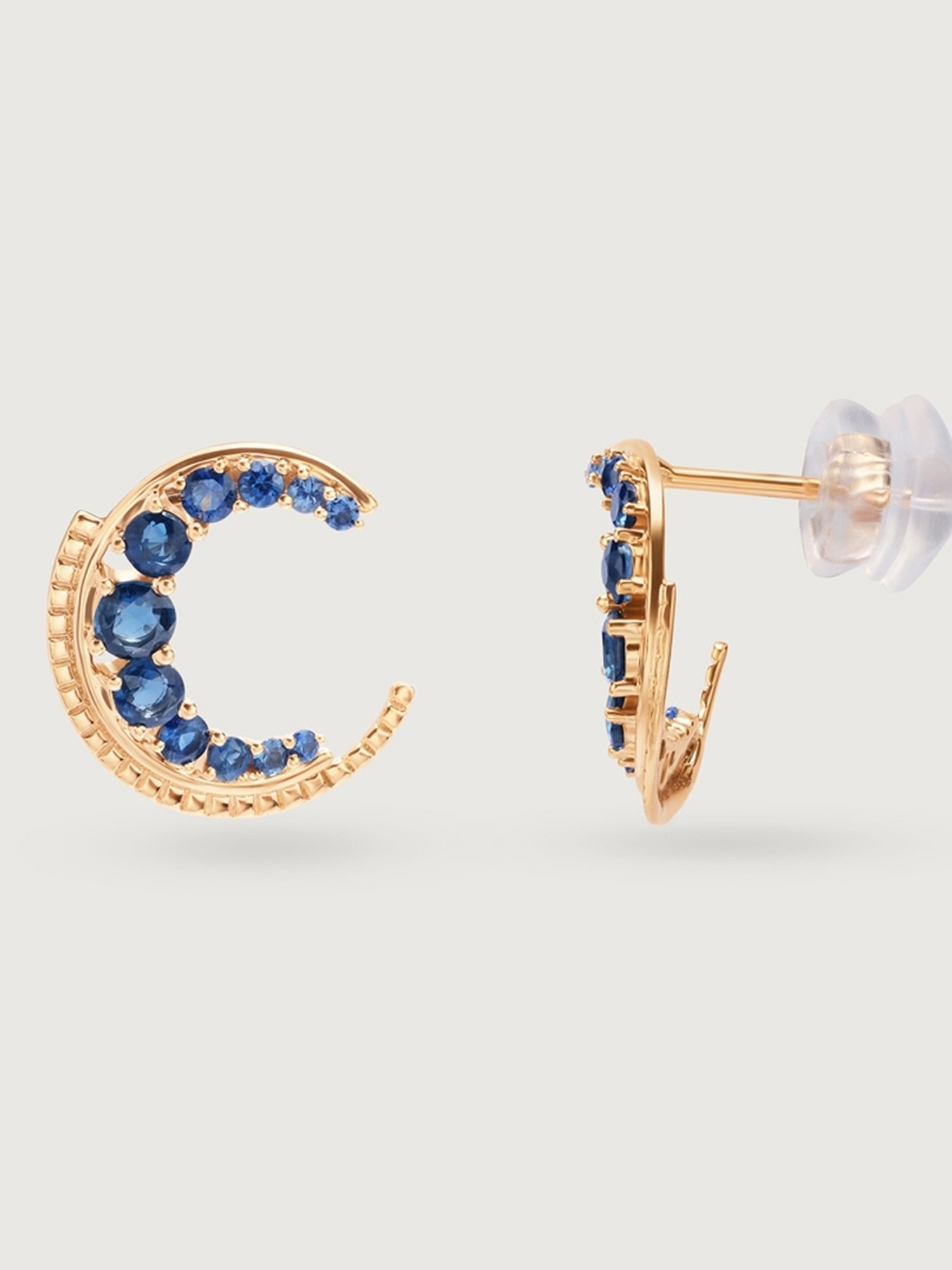Mia by Tanishq Blue Sapphire Moon 14k Gold Stud Earrings