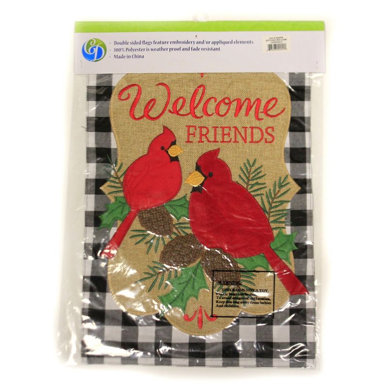 Home & Garden 18.0" Welcome Cardinals Applique Flag Double Sided Custom Decor  -  Flags