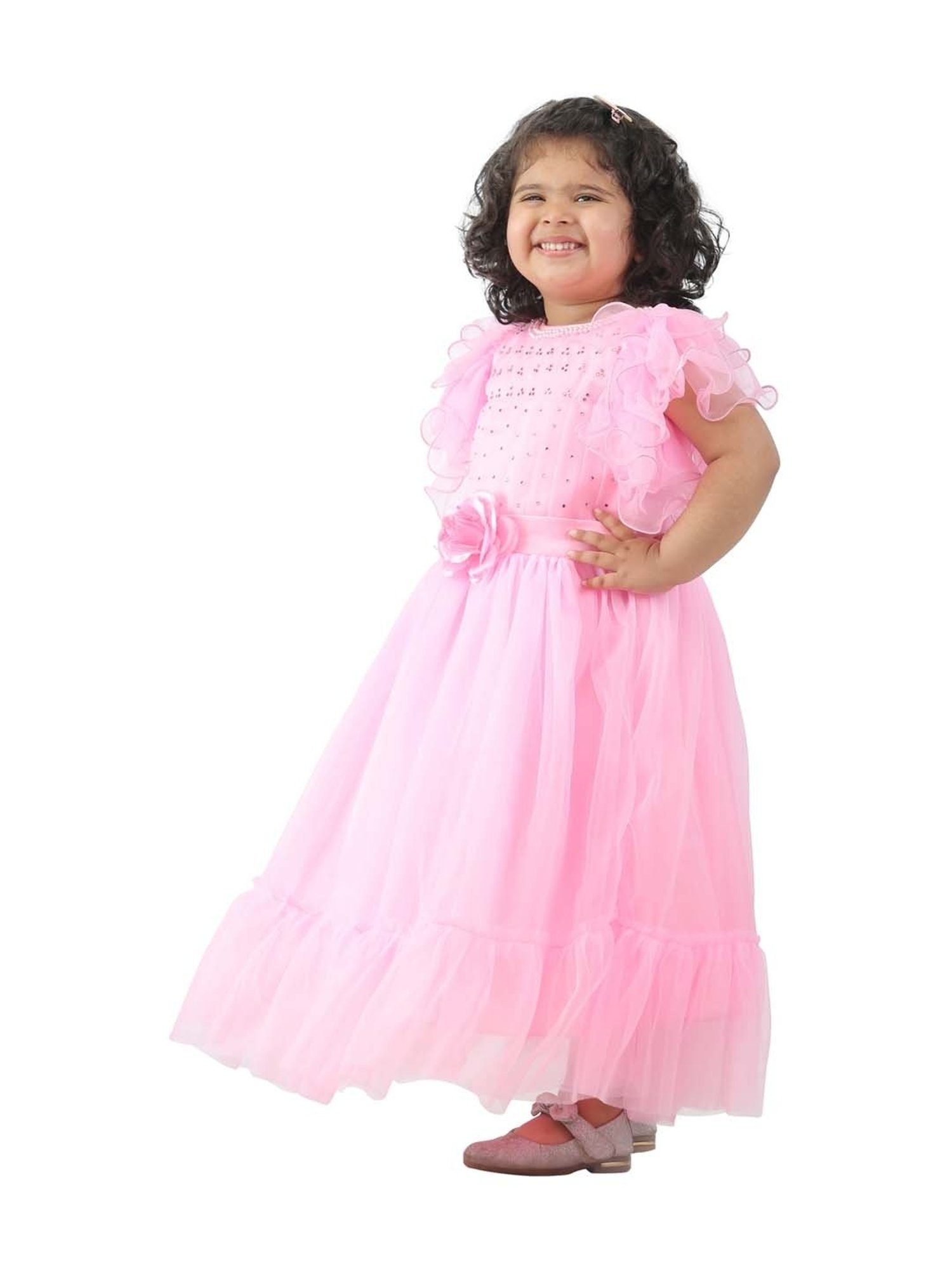 Ahhaaaa Kids Pink Cotton Embellished Dress