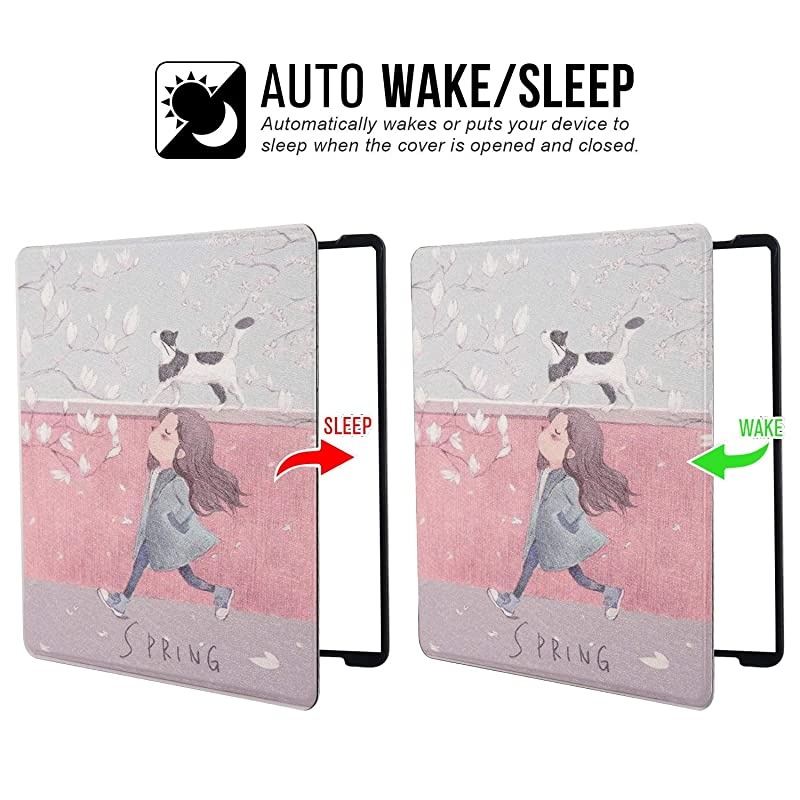 Water-Safe Case for All New K i n d l e O a s i s 7 inch case 2019/2017 Release- PU Leather Smart Cover with Auto Wake/Sleep Cover (Spring)