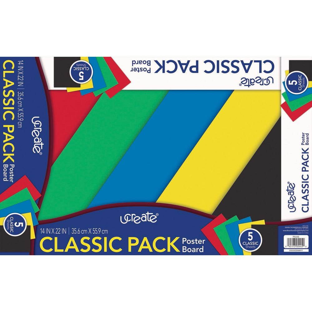 UCreate Poster Board Package - Craft - 14" x 22" - 5 / Pack - Assorted