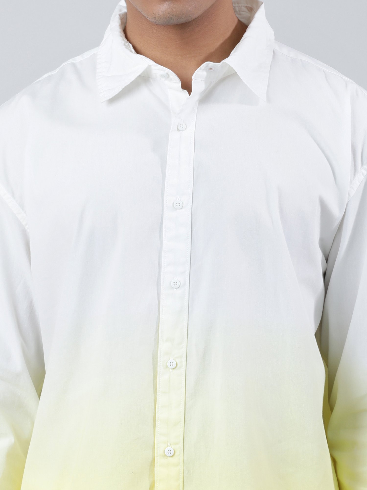Bene Kleed White & Yellow Loose Fit Ombre Cotton Shirt