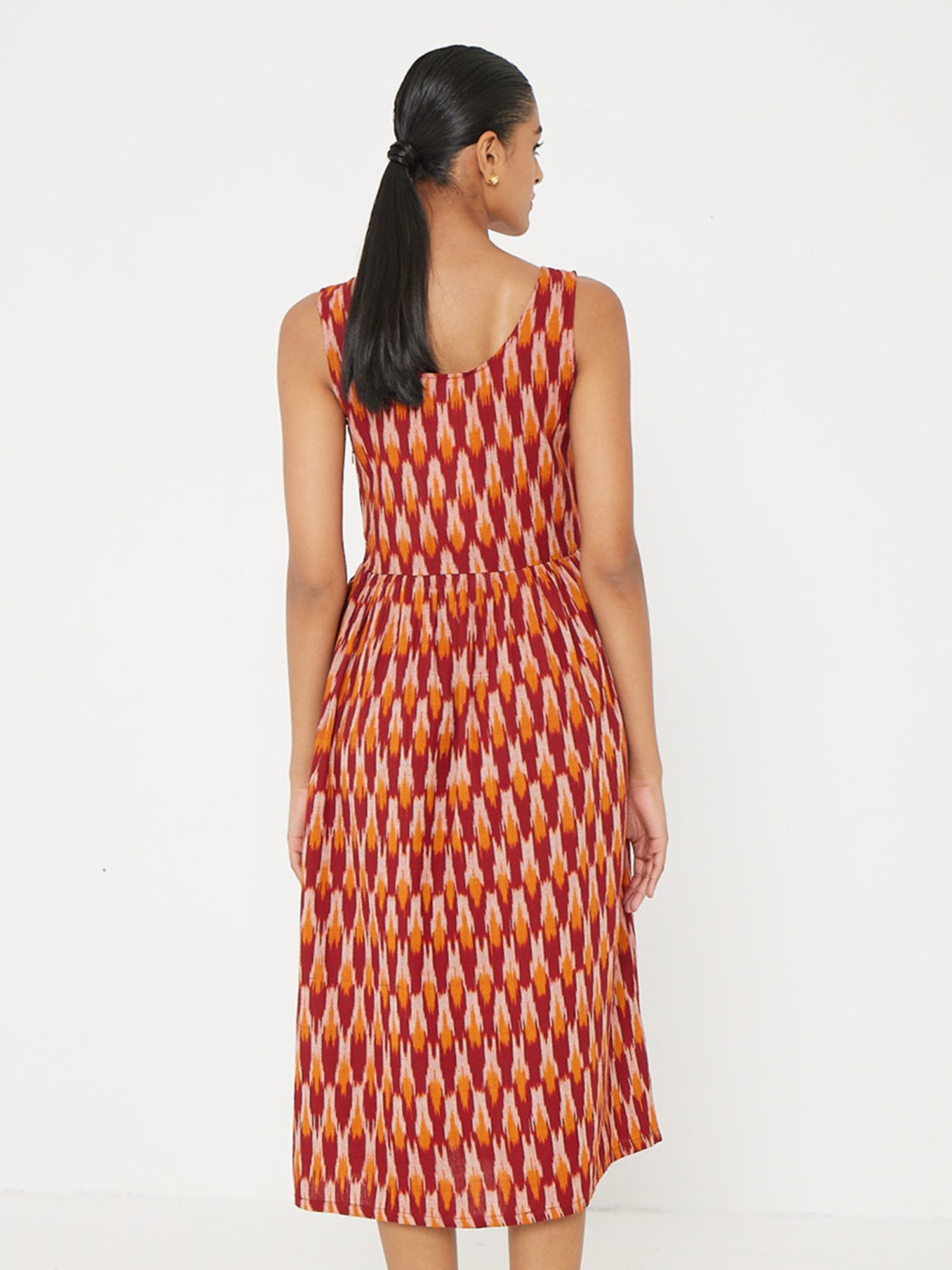 ANCESTRY Orange & Red Printed Midi Dress