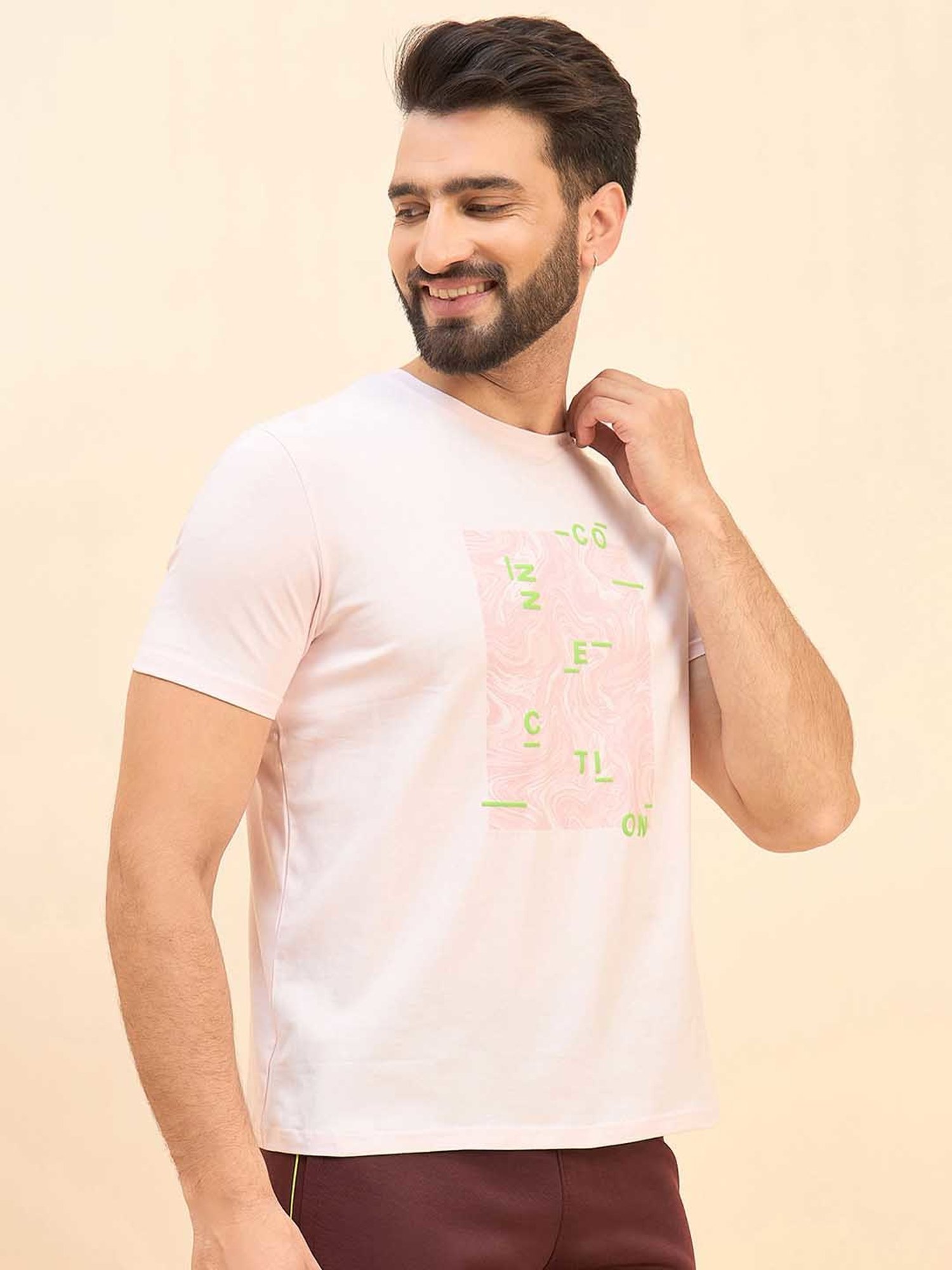 Sweet Dreams Light Pink Regular Fit Printed Crew T-Shirt
