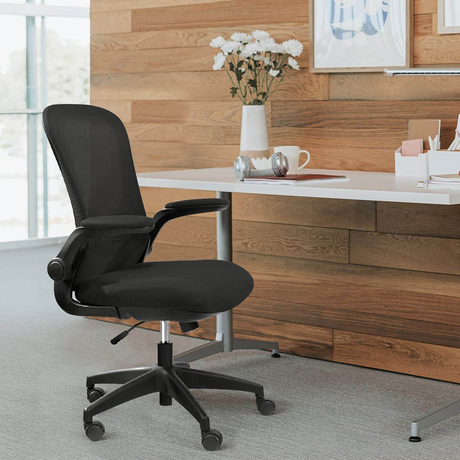 Furmax Office Chair Mesh Desk Chair with Adjustable Arms Ergonomic Computer Chair Rolling Chair with Back and Lumbar Support (Black)