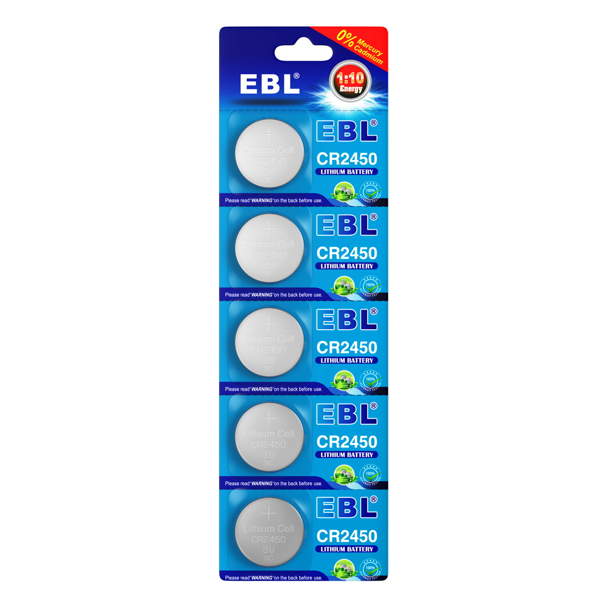 EBL CR2450 ECR2450 CR 2450 5029LC 3V Lithium Coin Cell Button Battery Exp2031 for Watches, Cameras and More