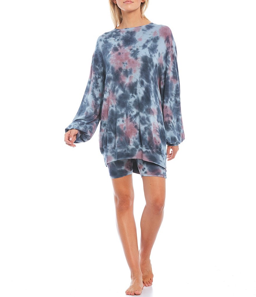 Honeydew Intimates Daze Off Tie-Dye Printed French Terry Oversized Crew Neck Coordinating Sleep Sweatshirt
