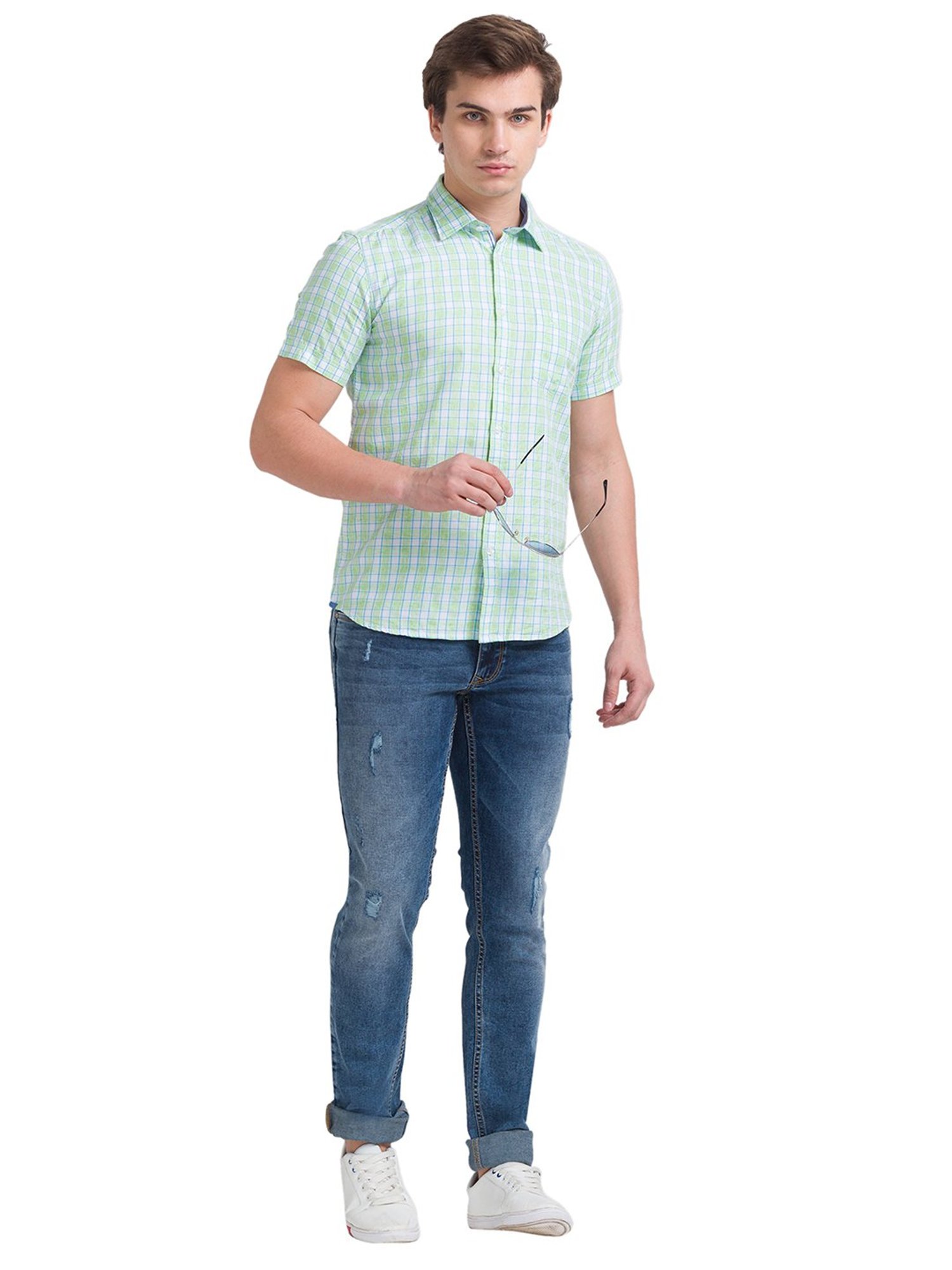 Parx Dark Blue Tapered Fit Lightly Washed Jeans