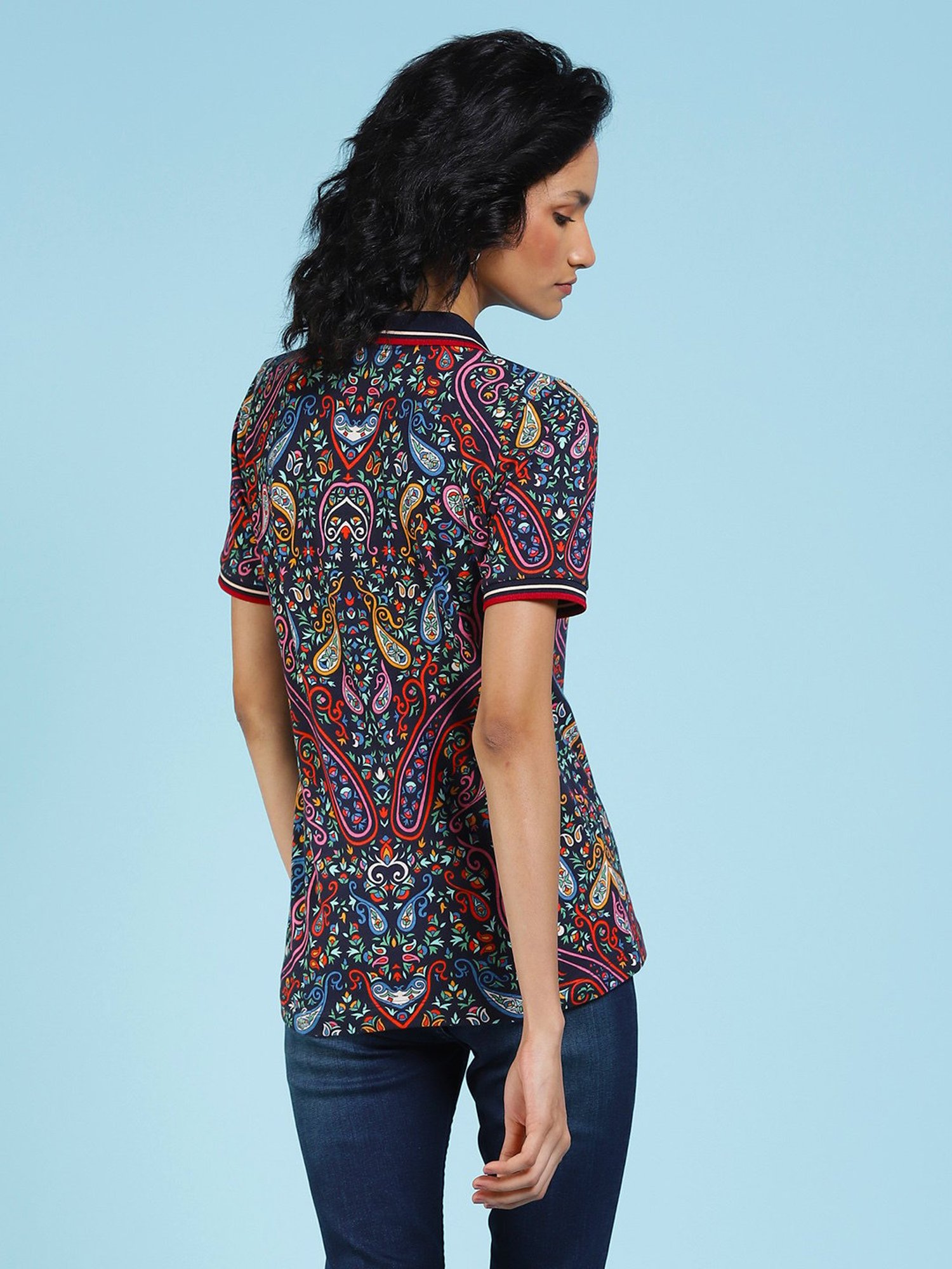 Label Ritu Kumar Navy Printed Polo T-Shirt