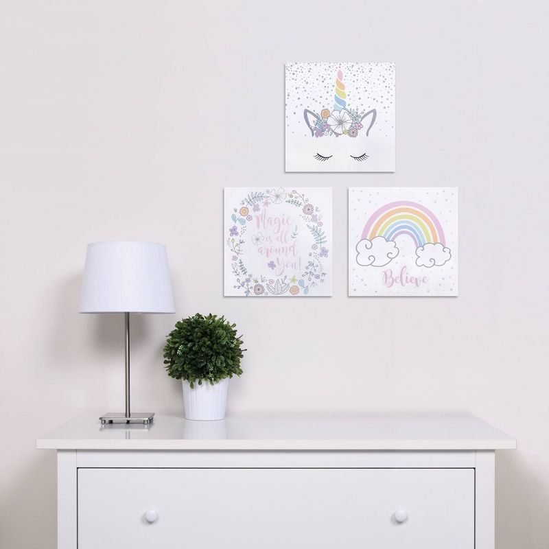 3pc Rainbow Unicorns Canvas Wall Art Set - Trend Lab