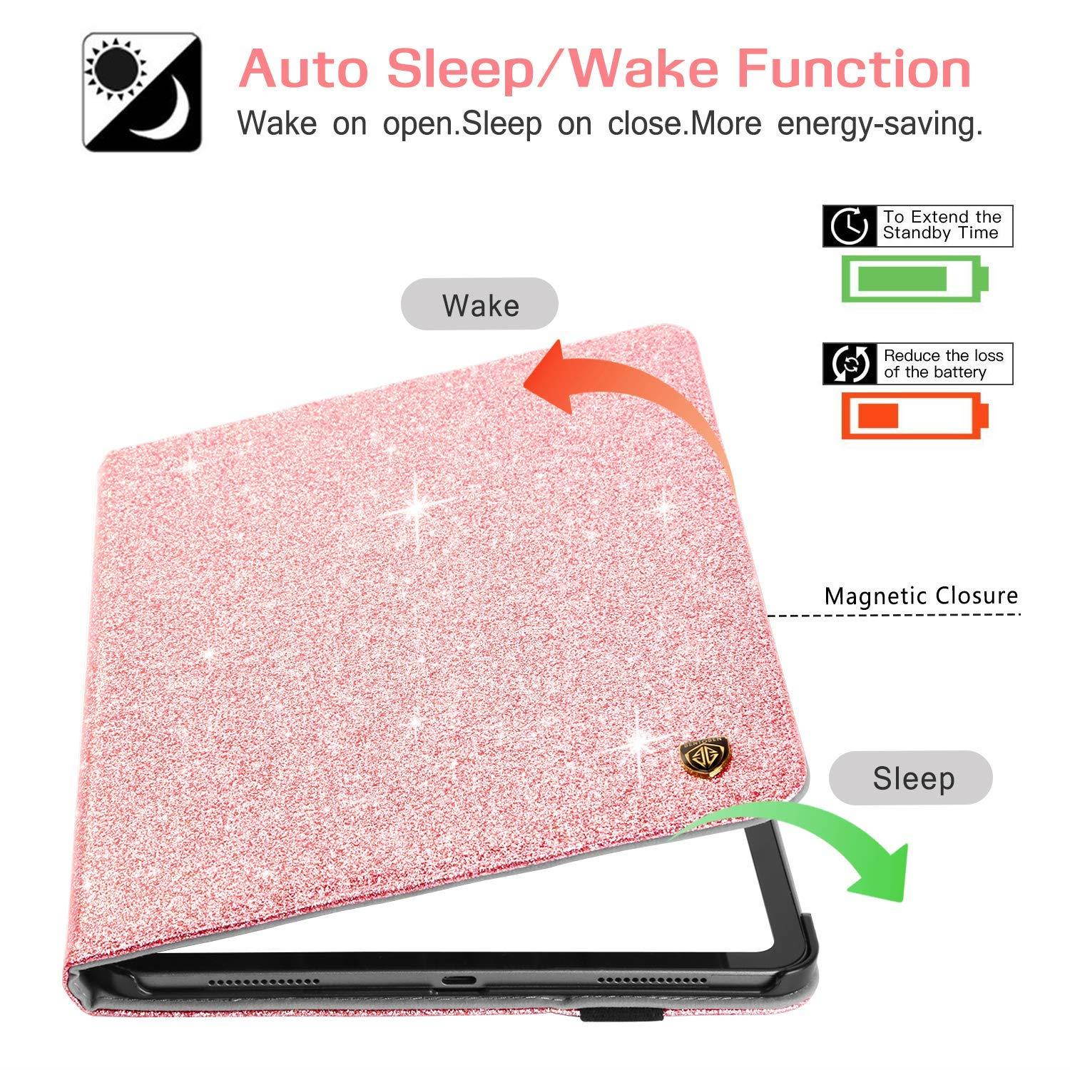BENTOBEN iPad Pro 11 Case 2018 with Pencil Holder, (Support Pencil Charging) Glitter Sparkly Folio Folding Stand Cover with Holder Auto Wake/Sleep Luxury Smart Case for iPad Pro 11 Inch, Rose Gold