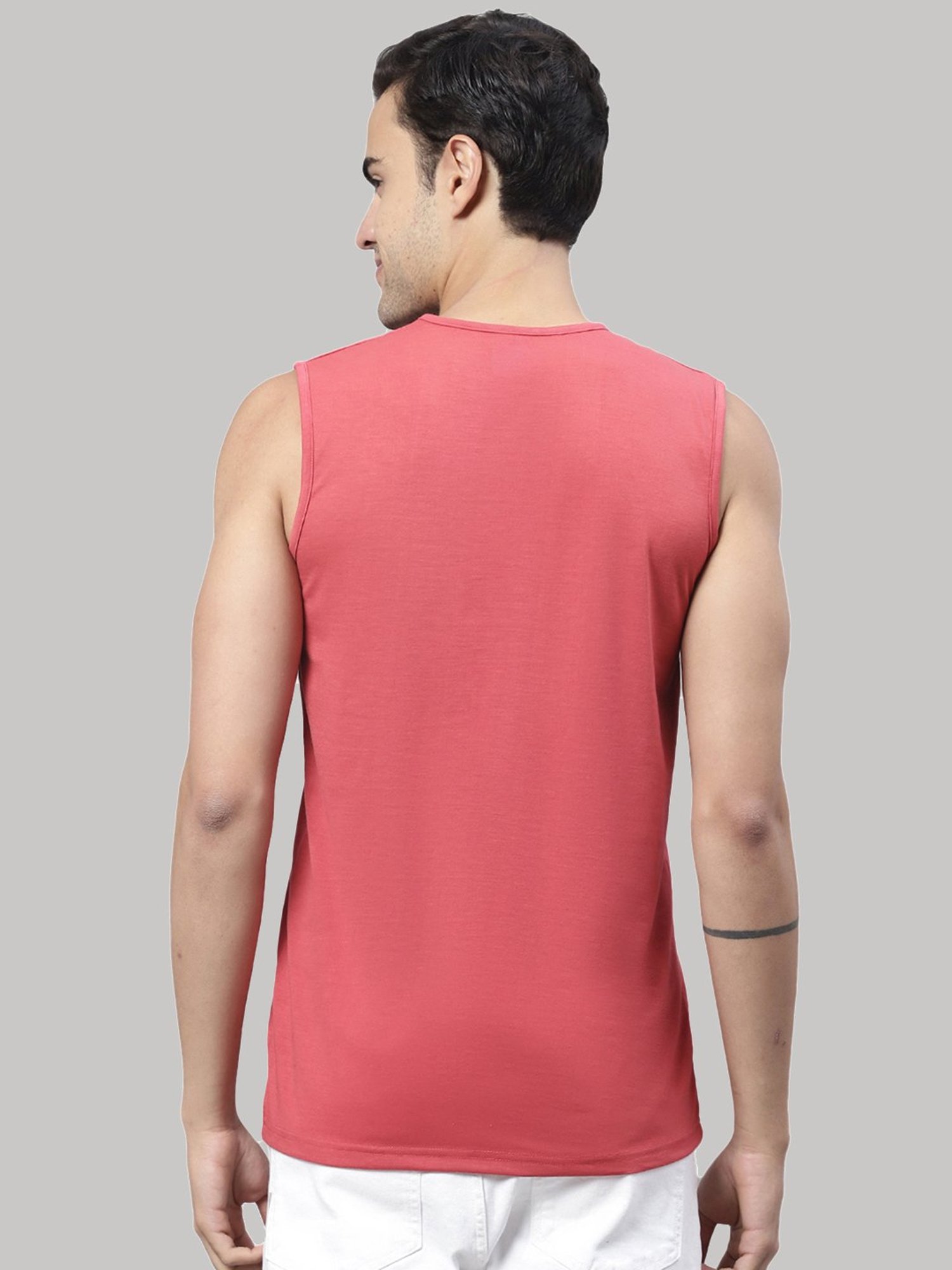 Vimal Jonney Pink & Light Khaki Sleeveless Lounge T-Shirt - Pack of 2