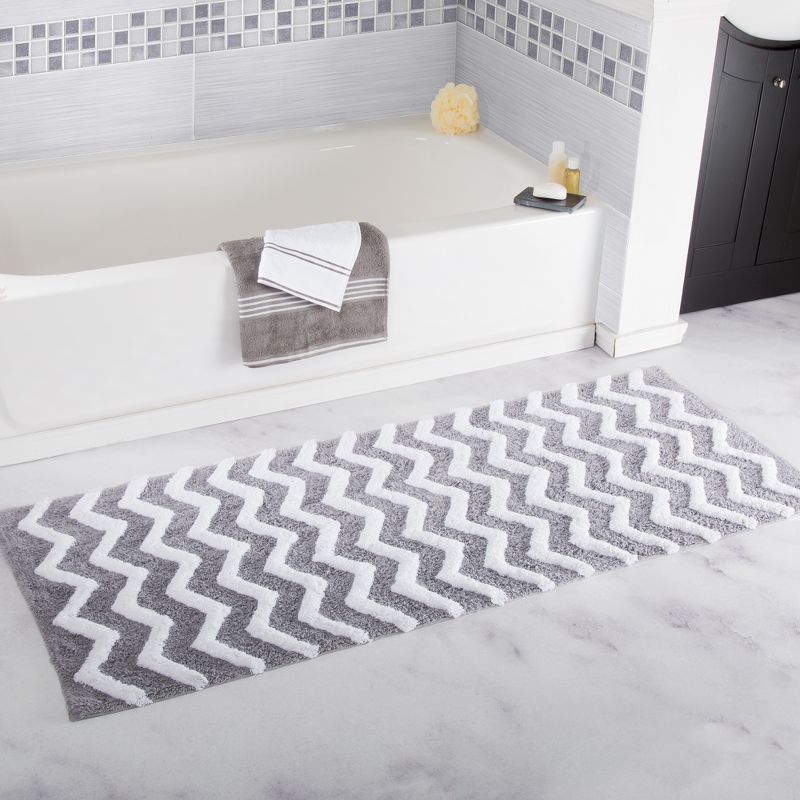 Chevron Bathroom Mat Silver- Yorkshire Home