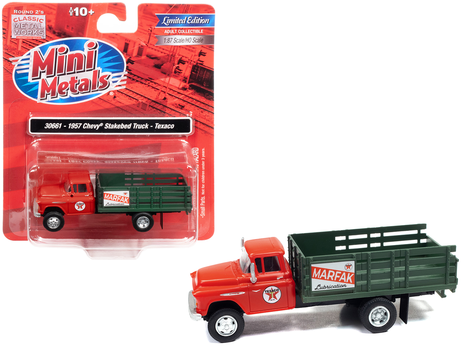 1957 Chevrolet Stakebed Truck Red "Texaco - Marfak Lubrication" 1/87 (HO) Scale Model Car by Classic Metal Works