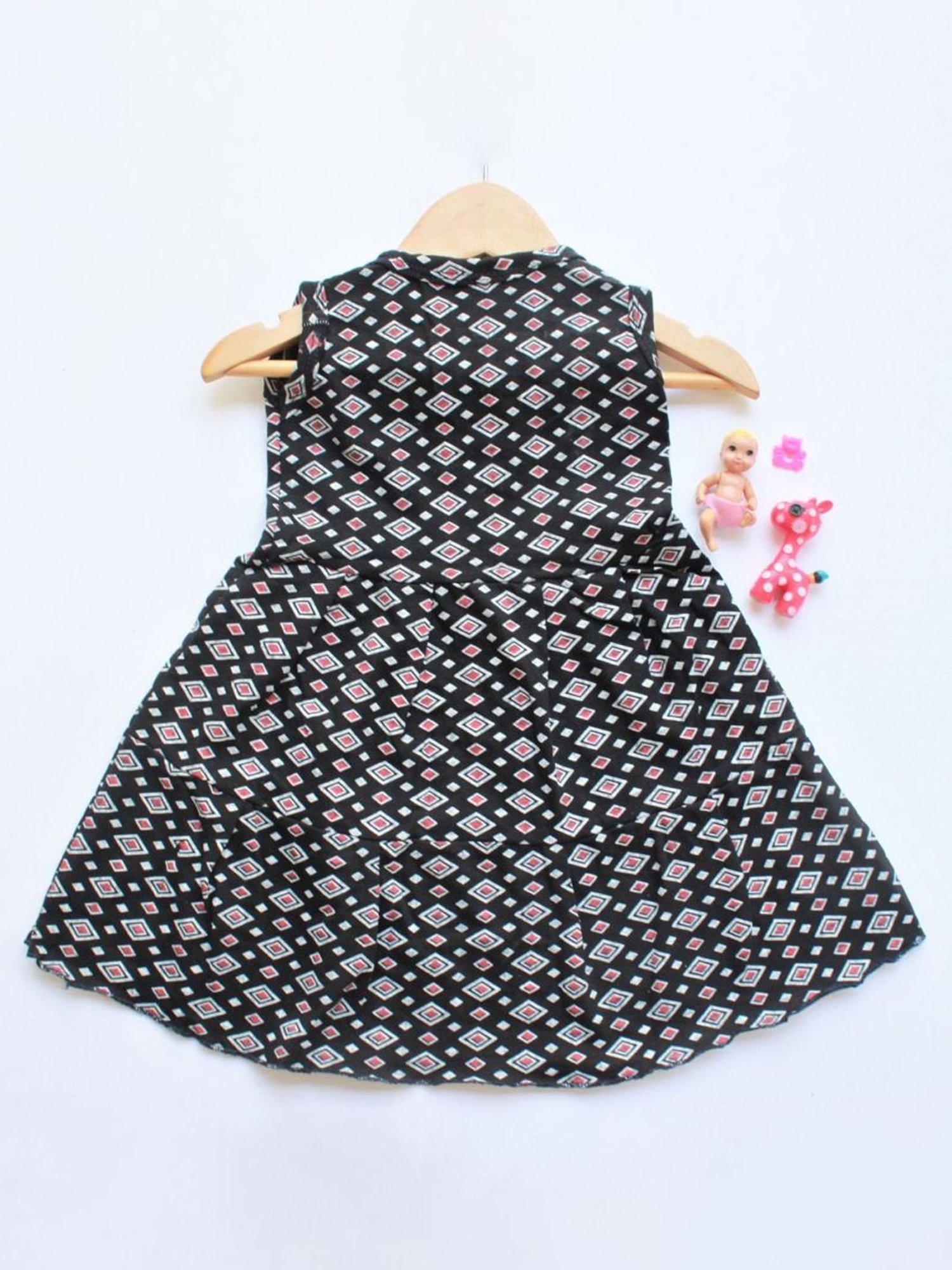 Many Frocks Kids Black Cotton Printed Dress
