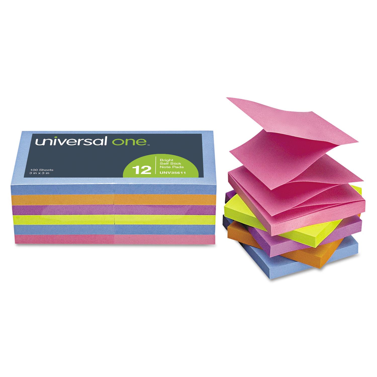 Fan-Folded Pop-Up Notes, 3 X 3, Assorted Bright Colors, 100-Sheet, 12/pack
