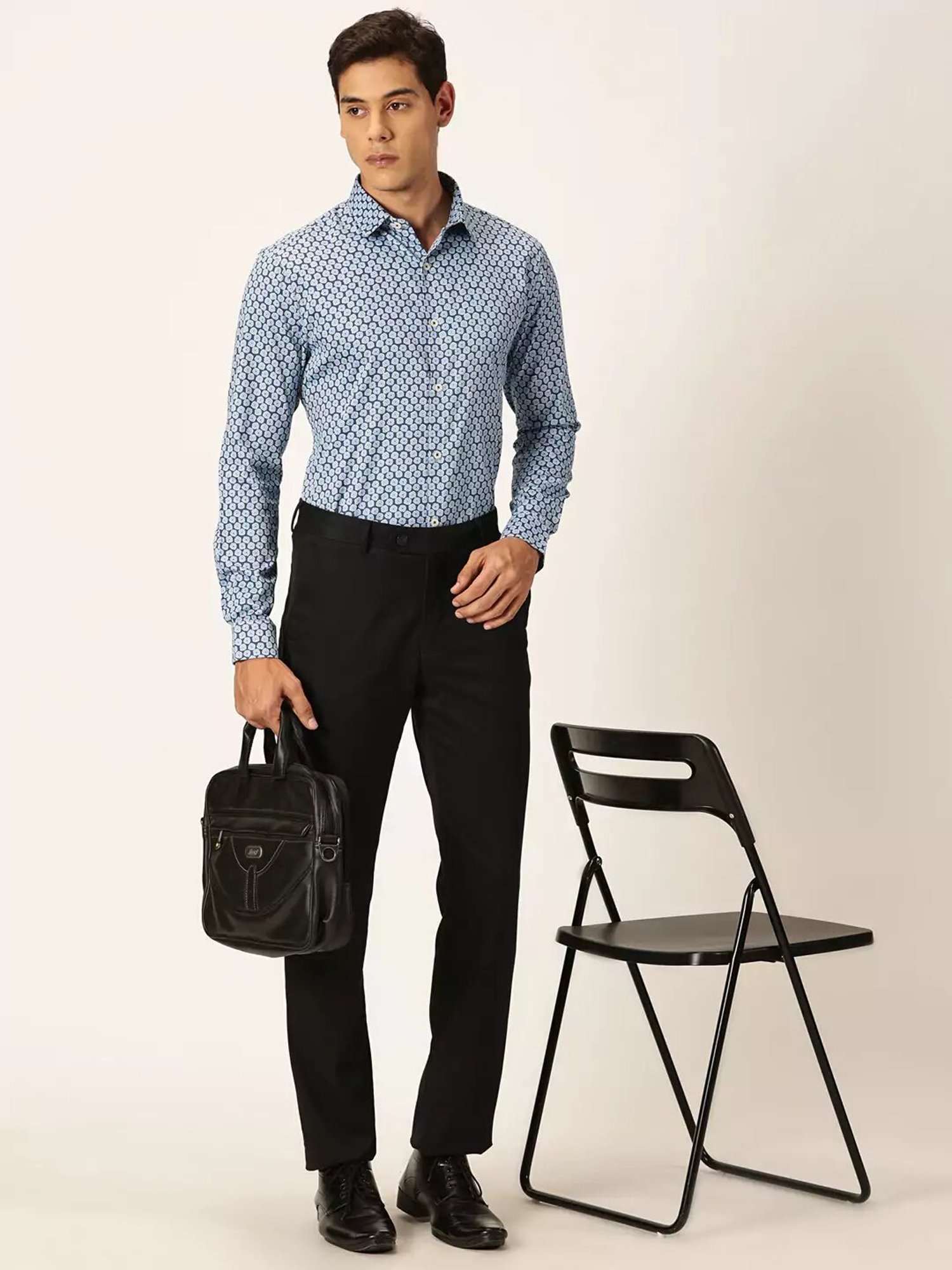 Thomas Scott Blue Slim Fit Printed Cotton Shirt