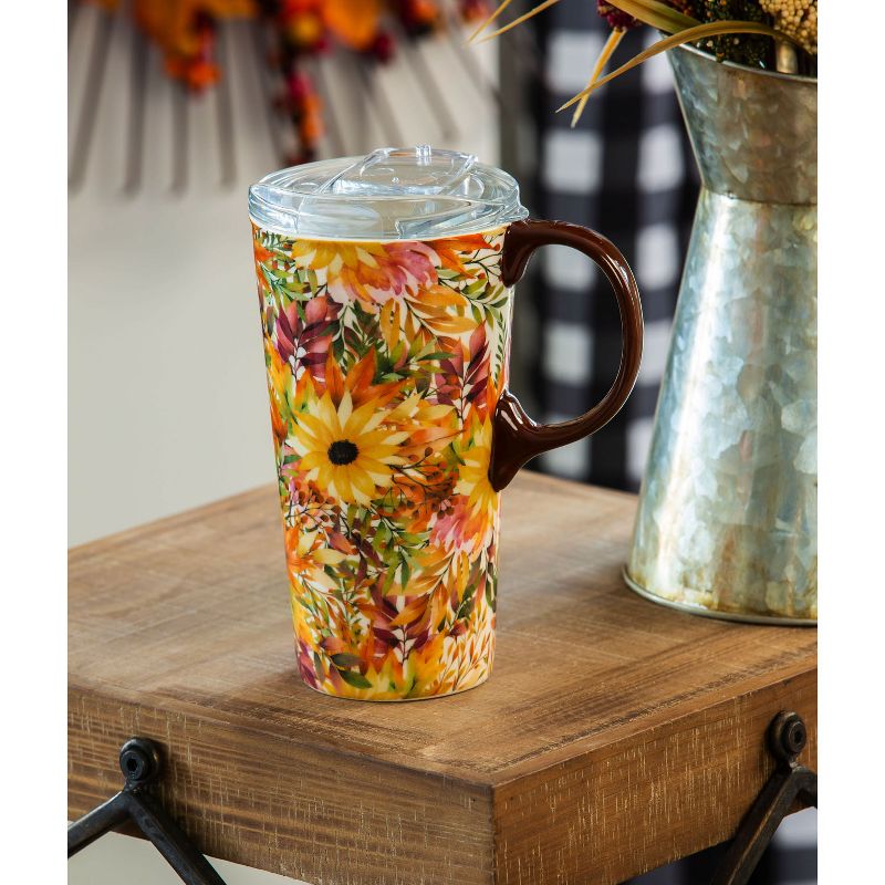 Cypress Home Ceramic Travel Cup, 17 Oz. ,W/Box And Tritan Lid, Autumn Blessing Pattern
