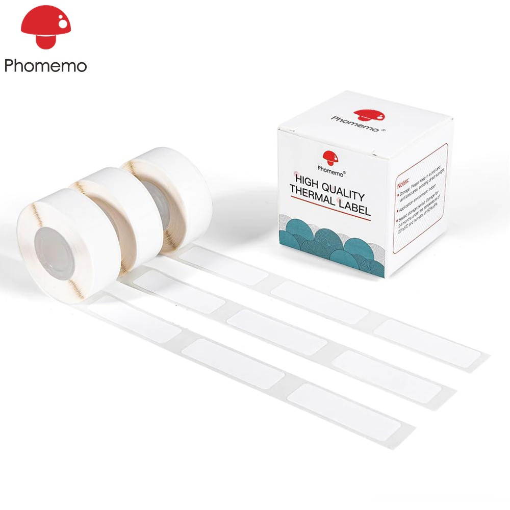 White Square Self-Adhesive - Compatible for  D30 Label Printer-3 Rolls of 480 Labels 12x40mm Stickers Paper