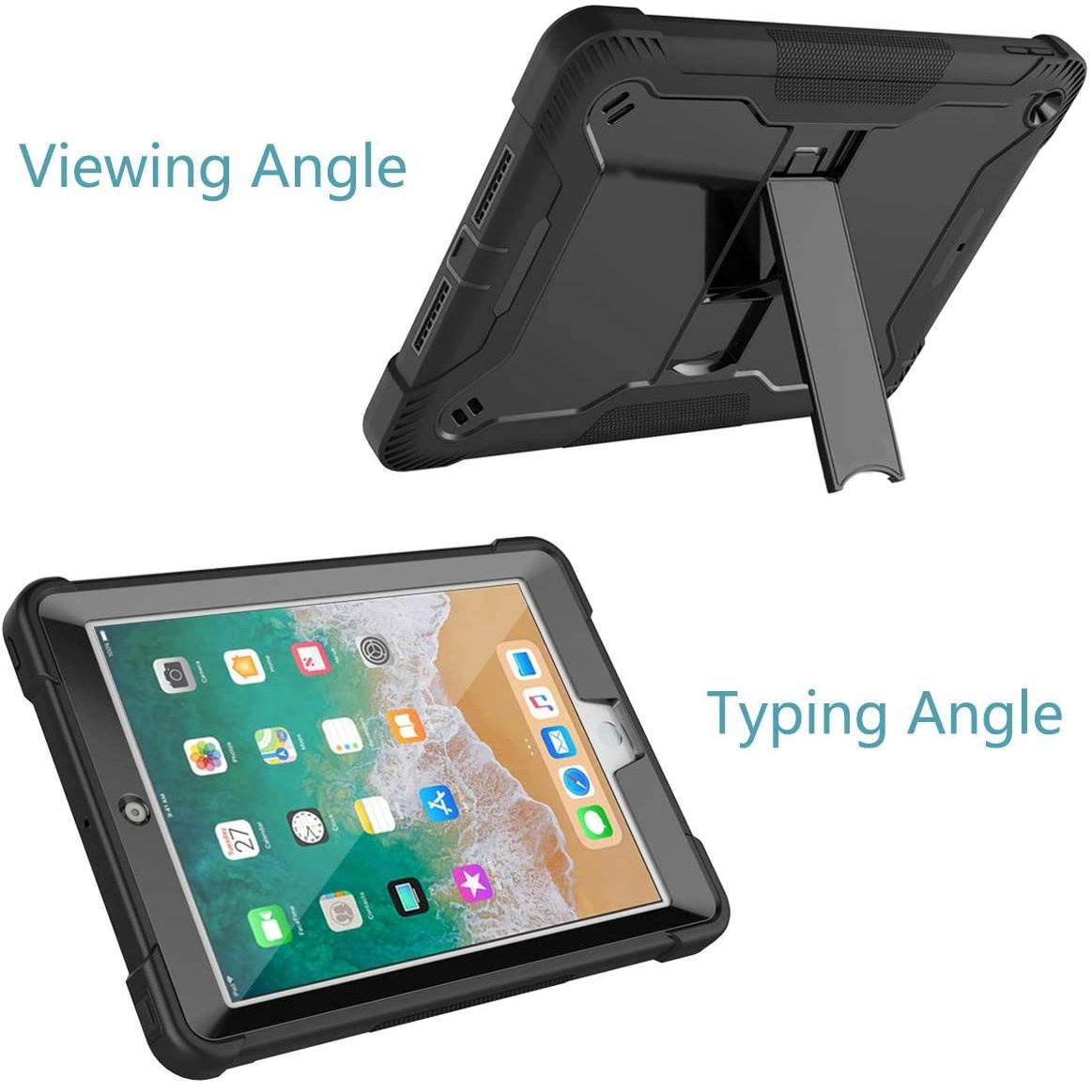 Shockproof Rugged Hybrid Armor Case with Kickstand for iPad 10.2 inch (8th & 7th Gen) - Black