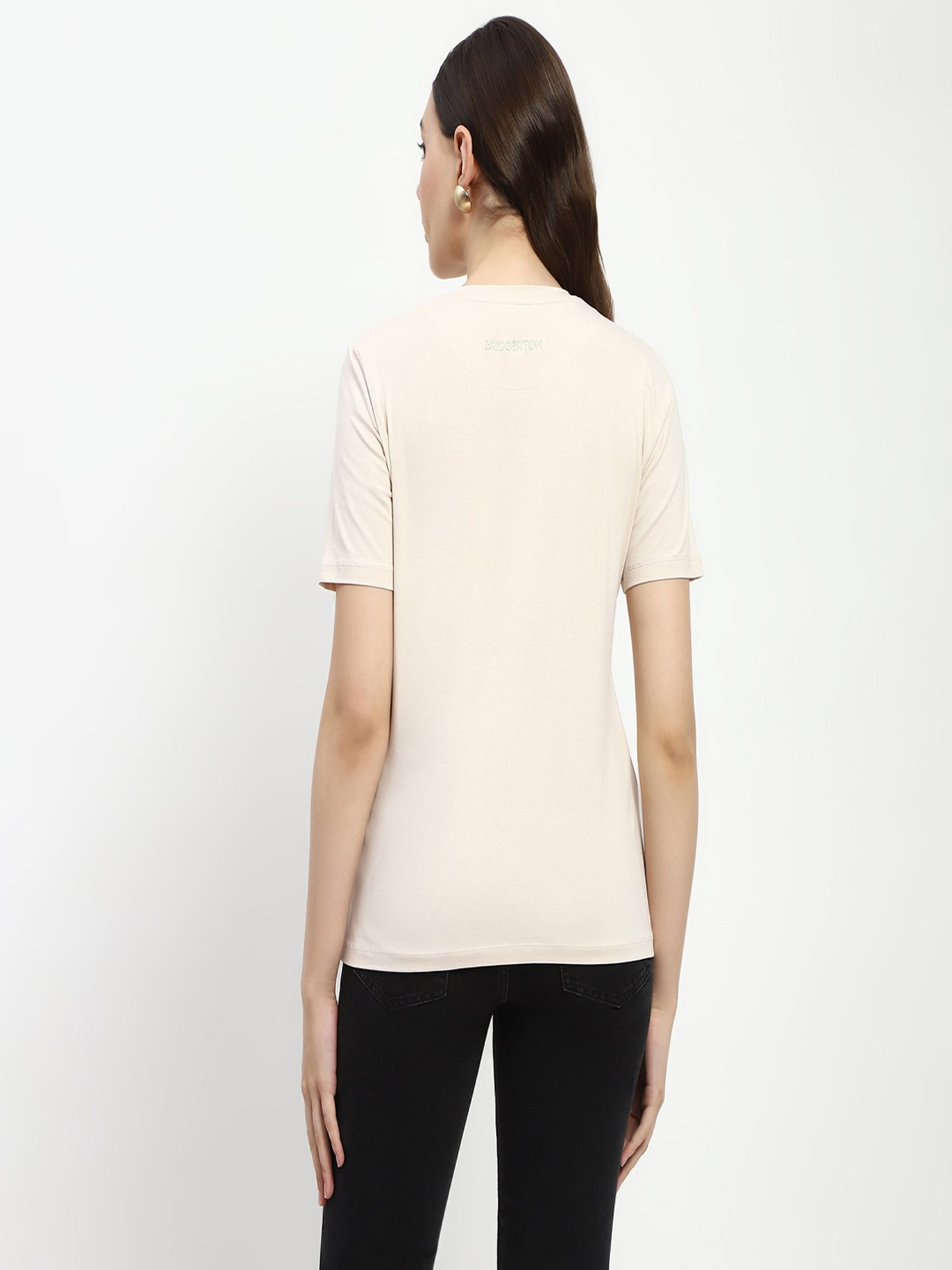 MADAME Beige Embellished T-Shirt