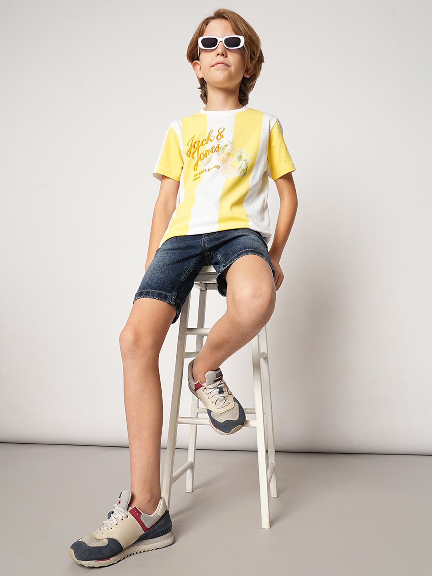 Jack & Jones Junior Yellow & White Striped T-Shirt