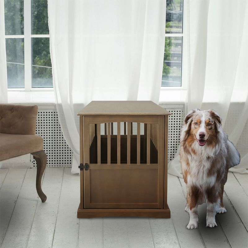 Casual Home Large Wooden Indoor Pet Crate Dog House Kennel End Table Night Stand Furniture, Taupe Gray
