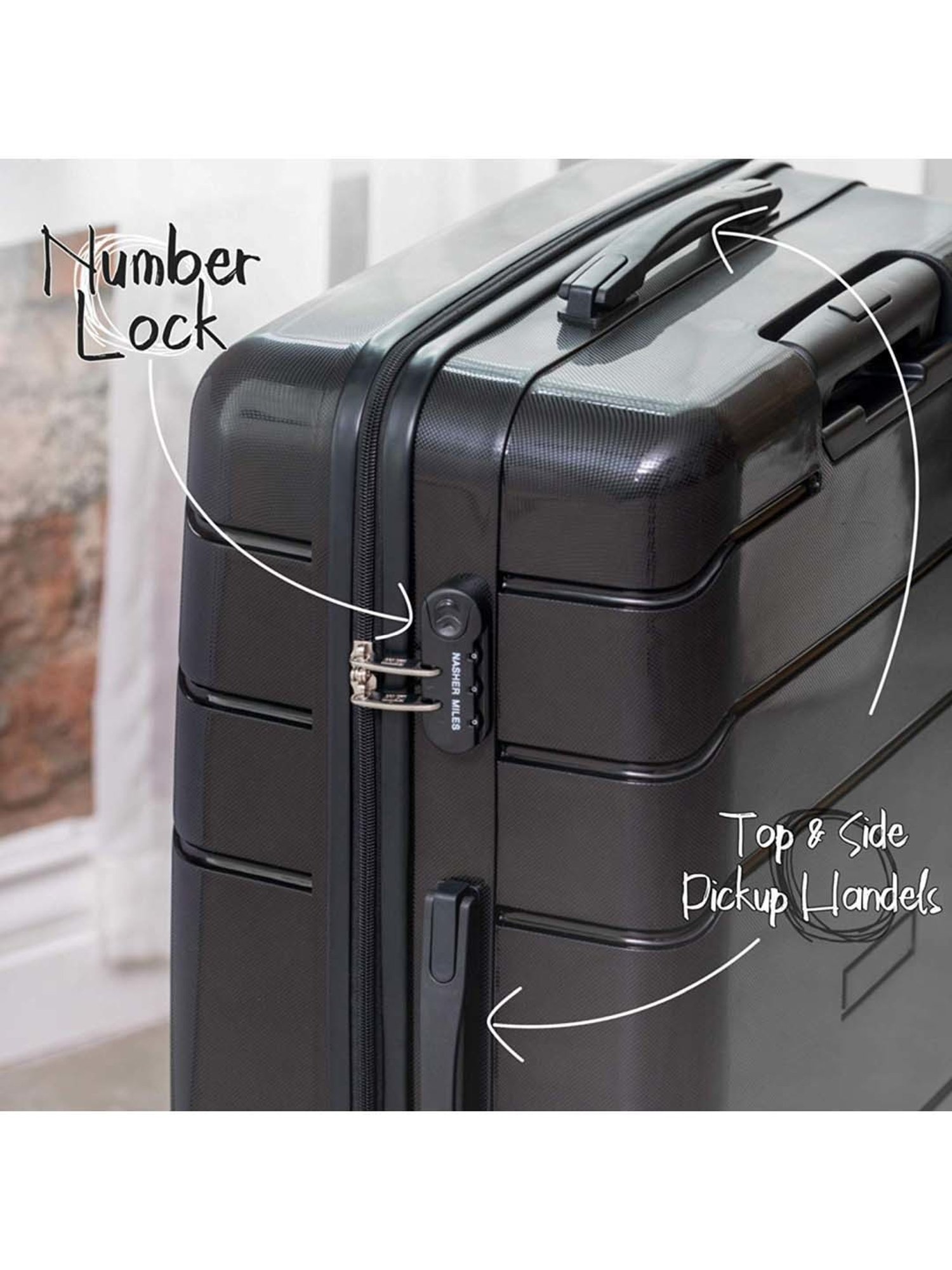 Nasher Miles Lisbon Polypropylene Black Hardsided Luggage Set (NM 10312 Lisbon Black S3)