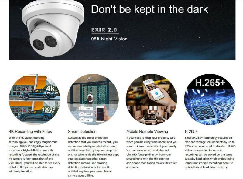 Hikvision 8MP 4K UltraHD Outdoor Security POE IP Camera DS-2CD2385FWD-I ,EXIR 98ft Night Vision ,2.8mm fixed Lens Turret camera, Smart H.265+, SD Card Slot, WDR ,DNR, IP67,ONVIF,1-Pack