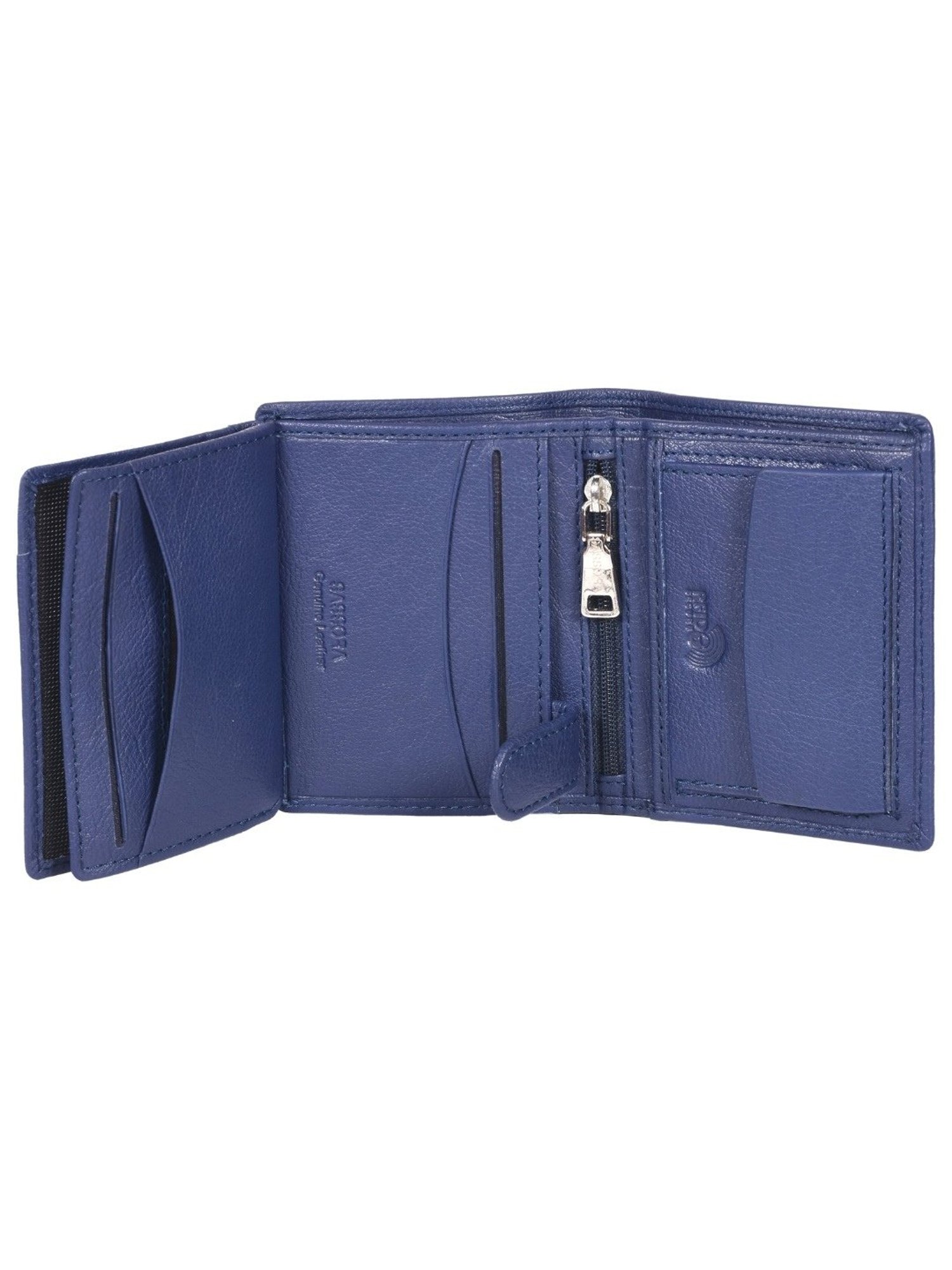 SASSORA ZION Blue Leather RFID Bi-Fold Wallet