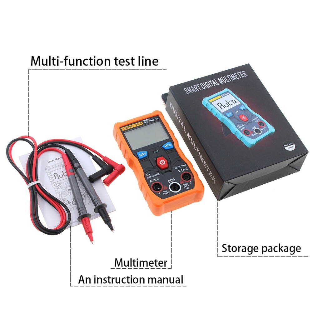 High Accuracy Meter Digital Multimeter Ampere Resistance Meter Voltage Tester with Crocodile Clips (Orange)