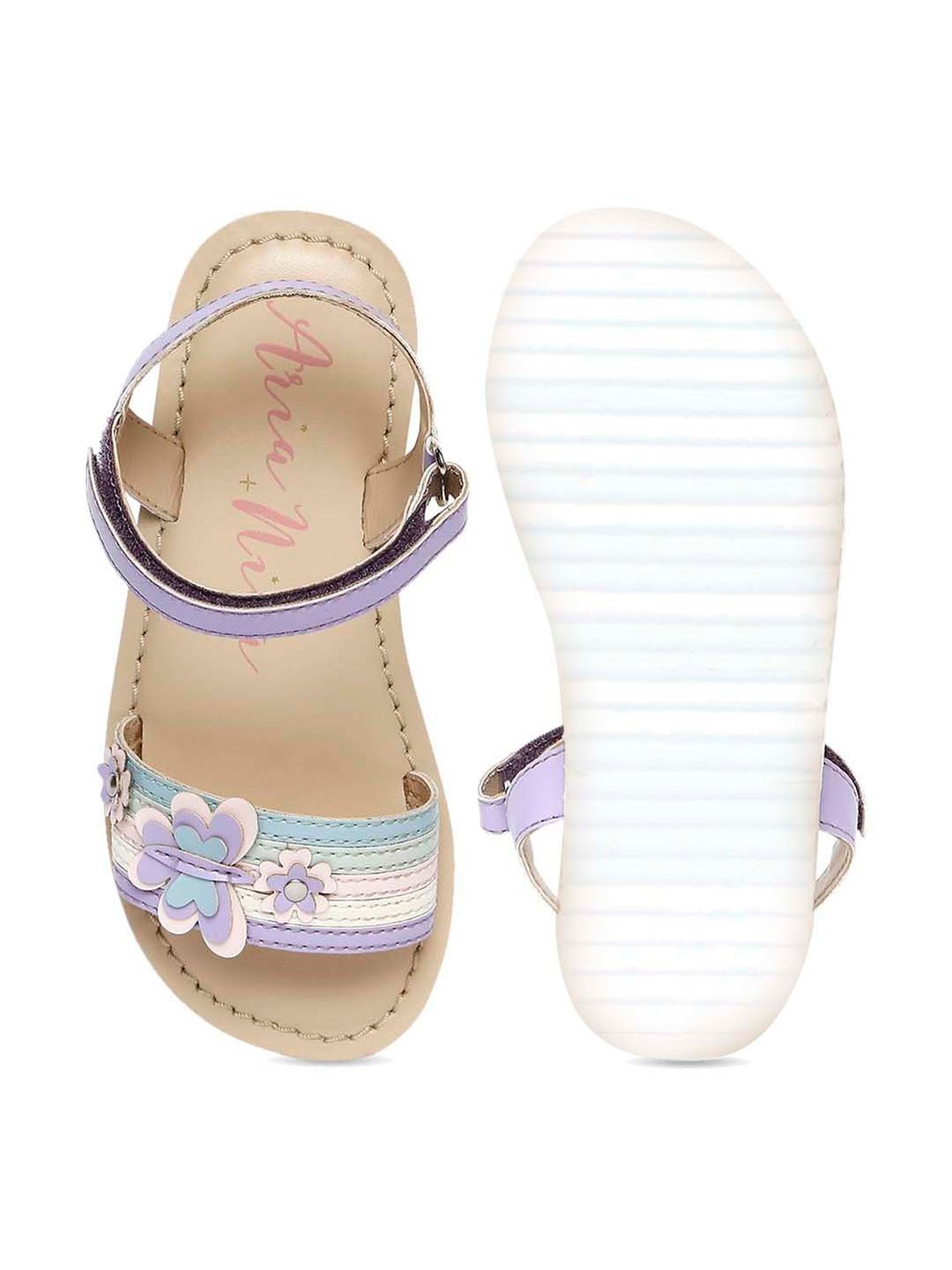 Aria Nica Kid's Floral Lavender & Pink Ankle Strap Sandals