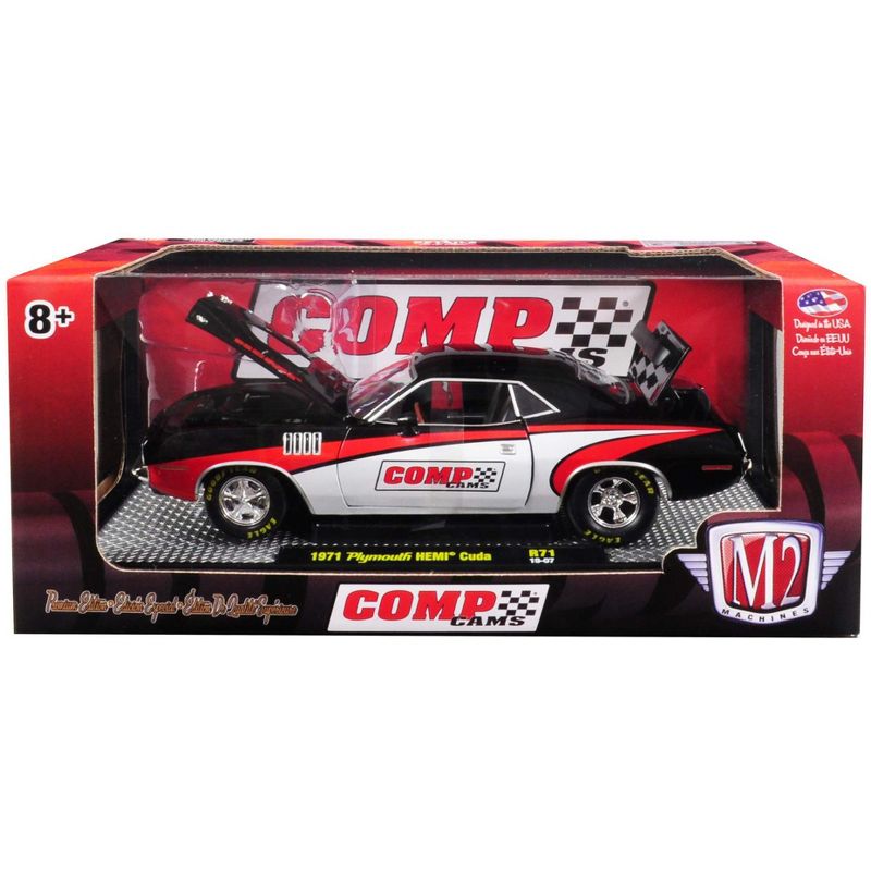 1971 Plymouth HEMI Barracuda "Comp Cams" Black w/White & Red Ltd Ed 5,880 pcs Worldwide 1/24 Diecast Car by M2 Machines