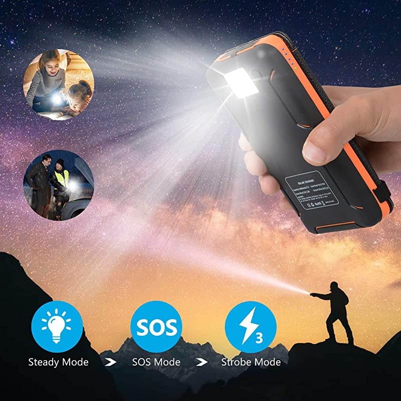 25000mAh Solar Charger  Portable Solar Power Bank with Dual 21A Outputs Waterproof External Battery Pack Compatible Most Smart Phones Tablets and More
