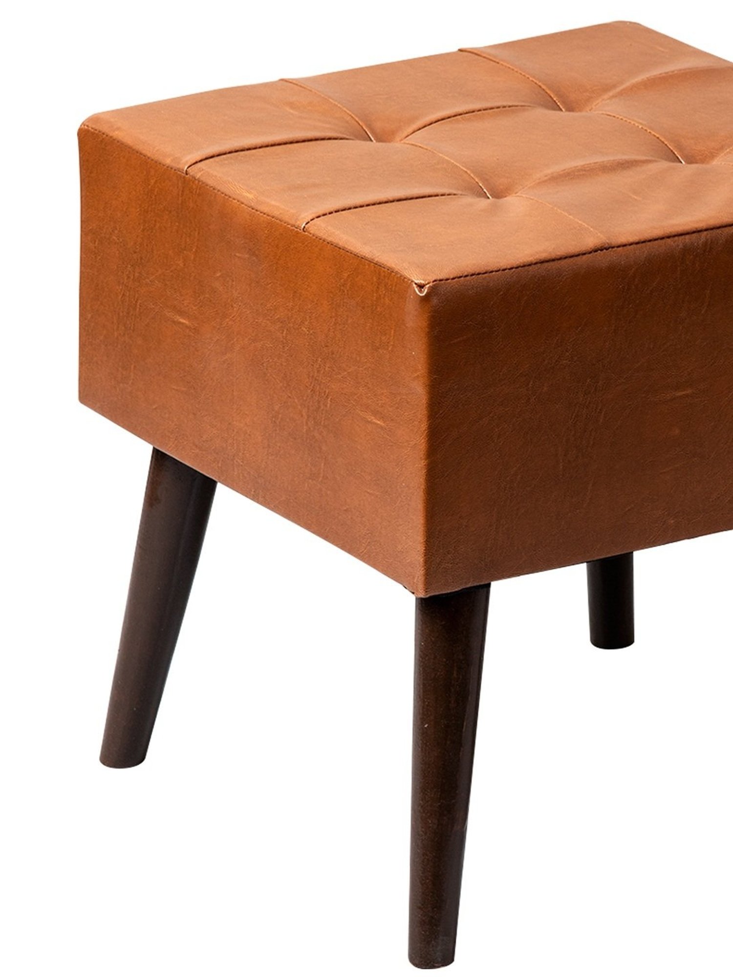Nestroots Solid Brown Leather 4 Leg Chowki for Living Room