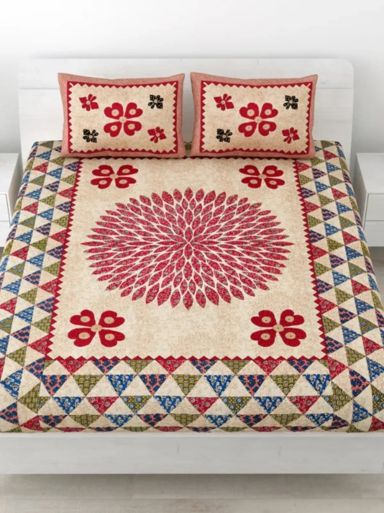 Living Roots Floral Red 240 TC Cotton Bedsheet with 2 Pillow Covers