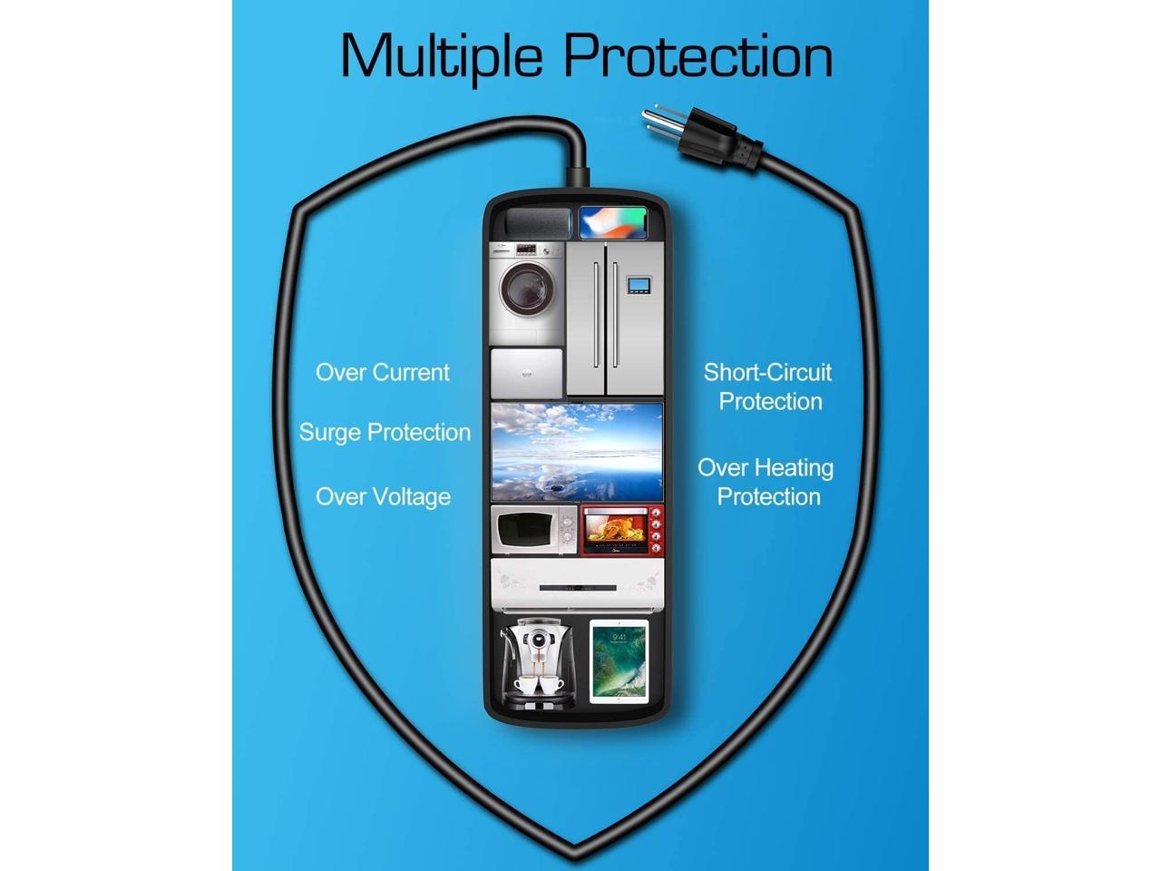 Power Strip,Witeem Surge Protector with 12-Outlet (1875W/15A,4360Joules) and 4 USB Charging Ports (5V/6A,30W),6Ft Extension Cord,Wall Mountable Overload Protection Outlet for Home & Office, Black