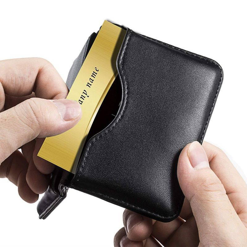 Genuine Leather Business Card Holder, Wisdompro 2-Sided Professional Folio Credit Name Card Holder Wallet Case with Magnetic Shut for Men and Women, Ultra Slim and Thin - Cowhide Black