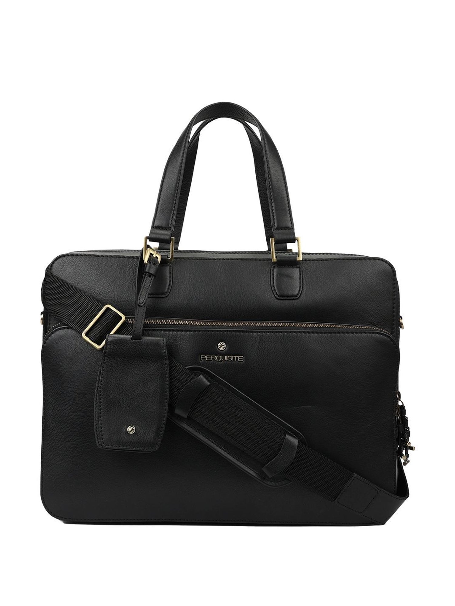 PERQUISITE WARREN Black Leather Medium Messenger Bag