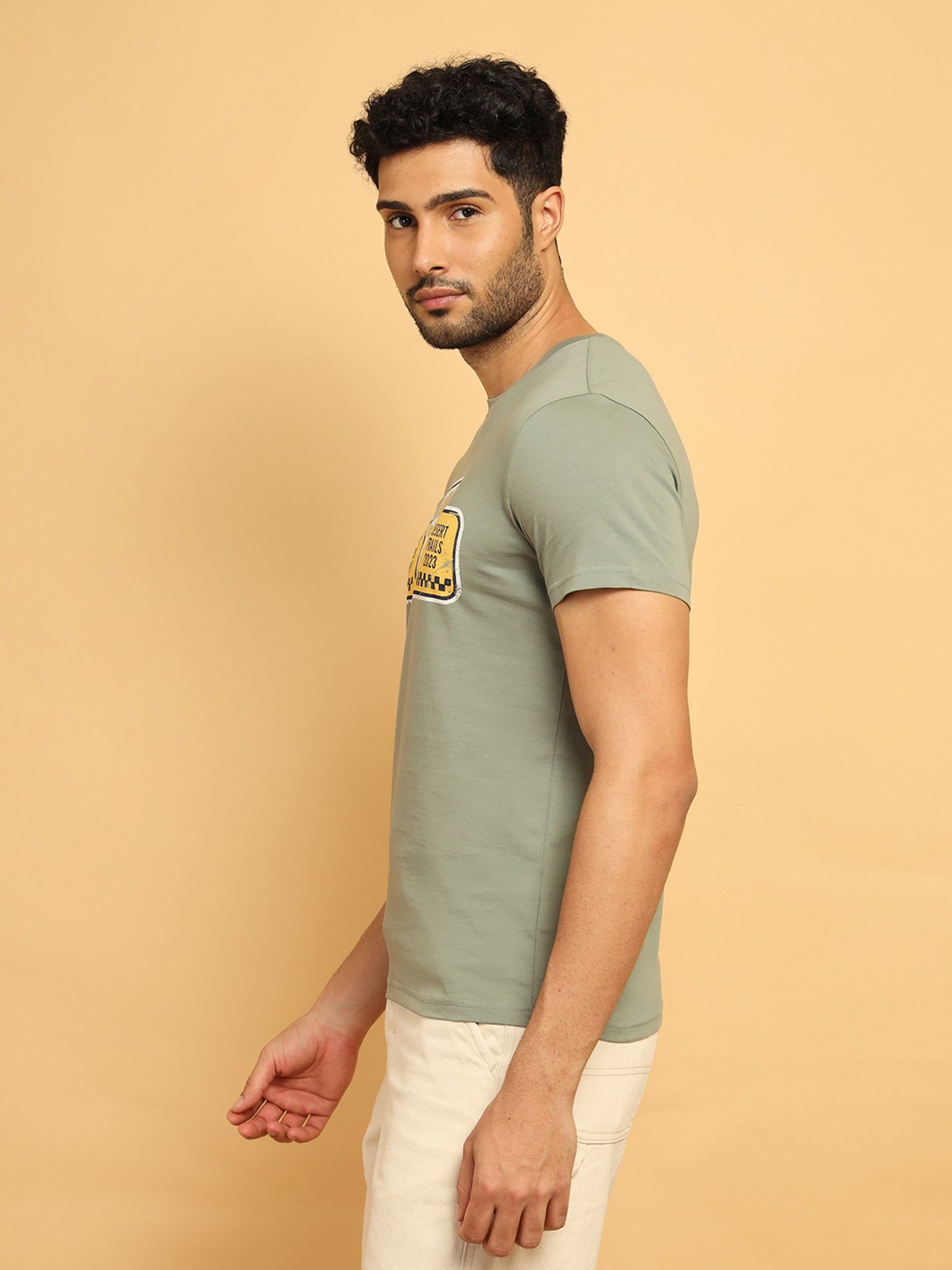 Wrangler Light Olive Regular Fit Graphic Print Cotton Crew T-Shirt