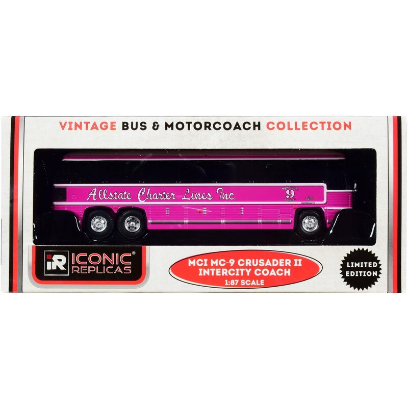 1980 MCI MC-9 Crusader II Intercity Coach Bus Pink "Allstate Charter Lines Inc." 1/87 (HO) Diecast Model by Iconic Replicas
