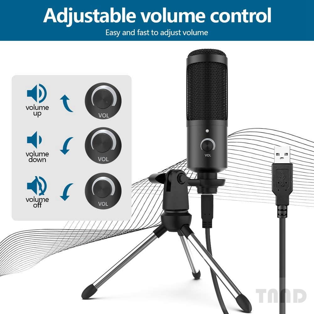 USB Microphone,  Metal Condenser Recording Microphone for Laptop MAC or Windows Cardioid Studio Recording Vocals, Voice Overs,Streaming Broadcast and YouTube Videos