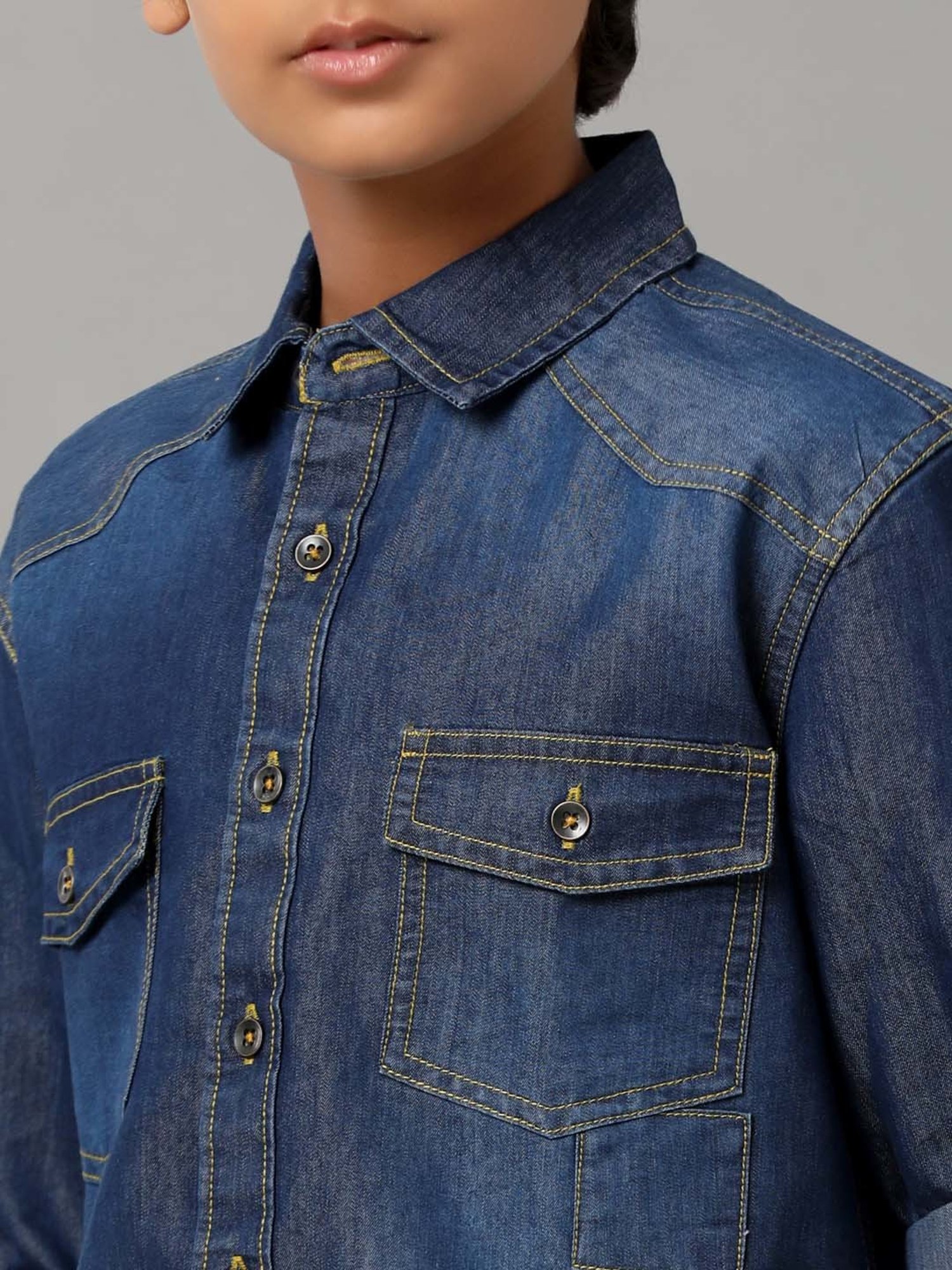 Under Fourteen Only Kids Blue Cotton Printed Full Sleeves Shirt