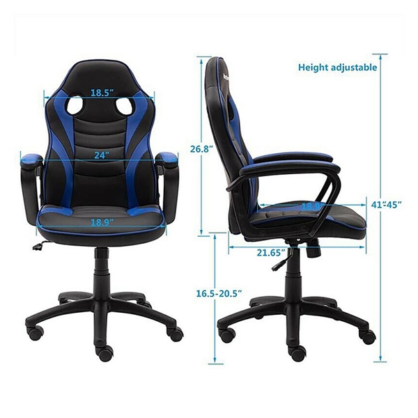 HOMEMAXS Gaming Chair - Ergonomic Office Chair for Adults, Adjustable Swivel PU Computer Chair, High Back Desk Chair with Lumbar Support, Black and White