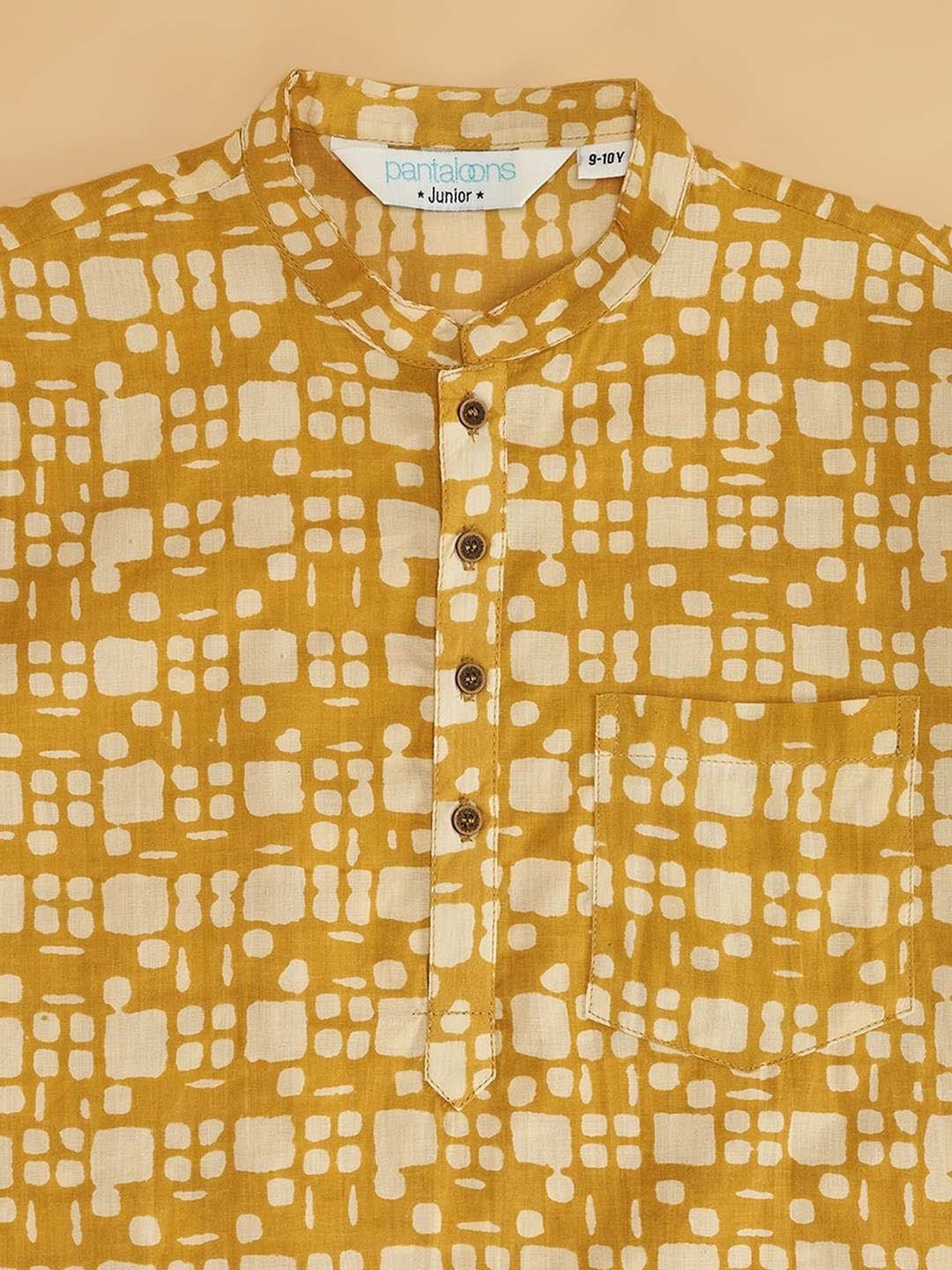 Indus Route by Pantaloons Kids Honey Mustard Printed Full Sleeves Kurta