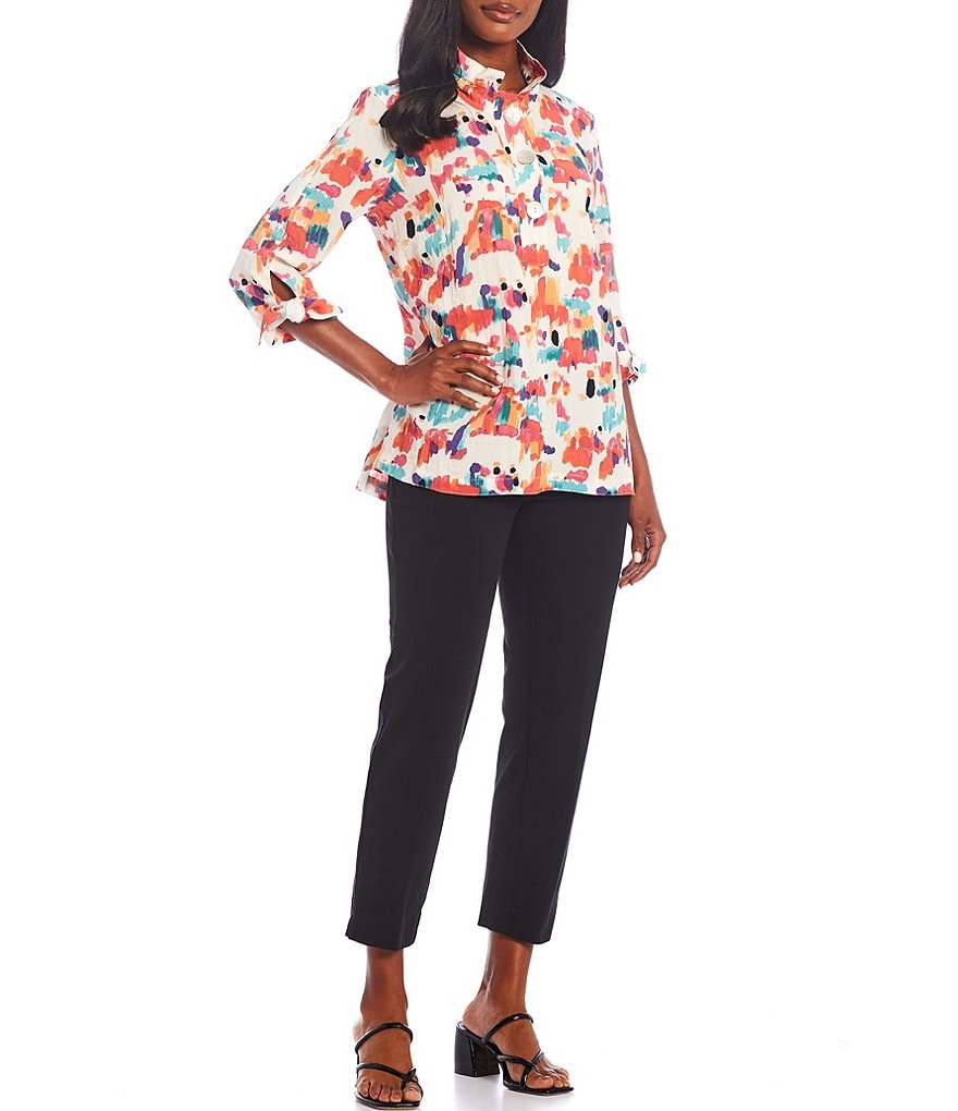 John Mark Wire Collar 3/4 Tie Sleeve Abstract Print Tunic