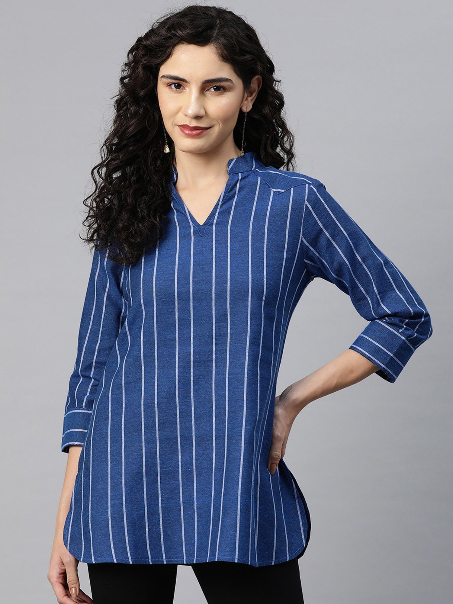 Cottinfab Blue & White Cotton Striped Top