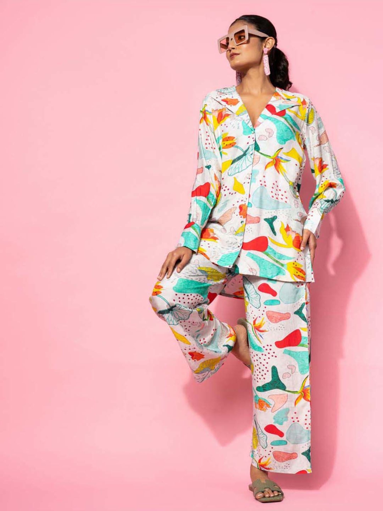 Libas Grey Printed Silk Blend Co-Ords