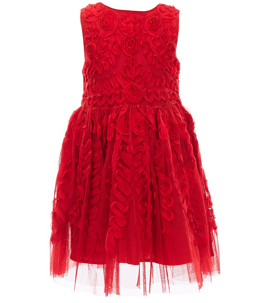 Rare Editions Little Girls 2T-6X Bow-Waist Satin/Jacquard-Stripe Hi-Low Ballgown