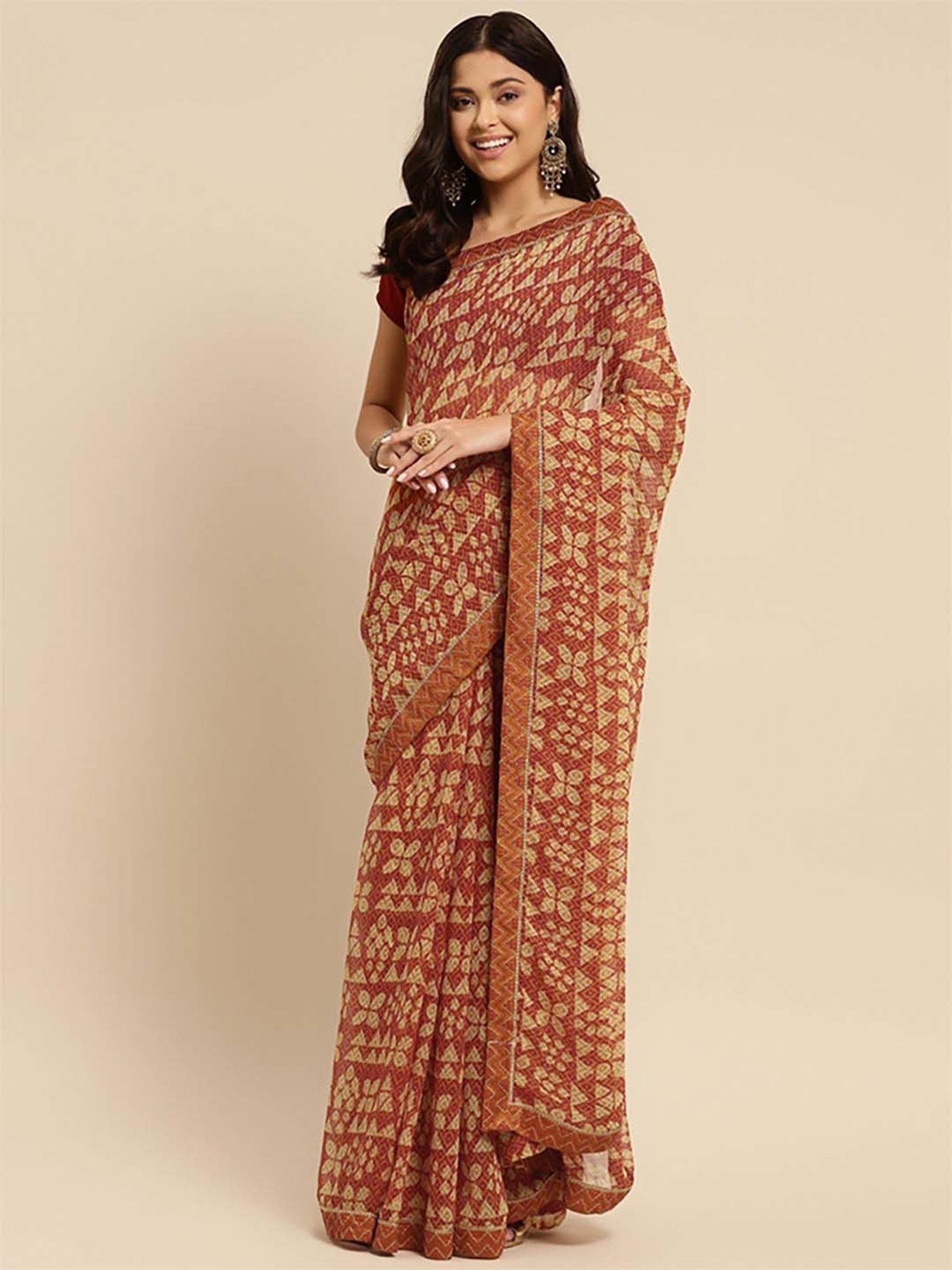 Rangita Mustard Printed Saree With Unstitched Blouse